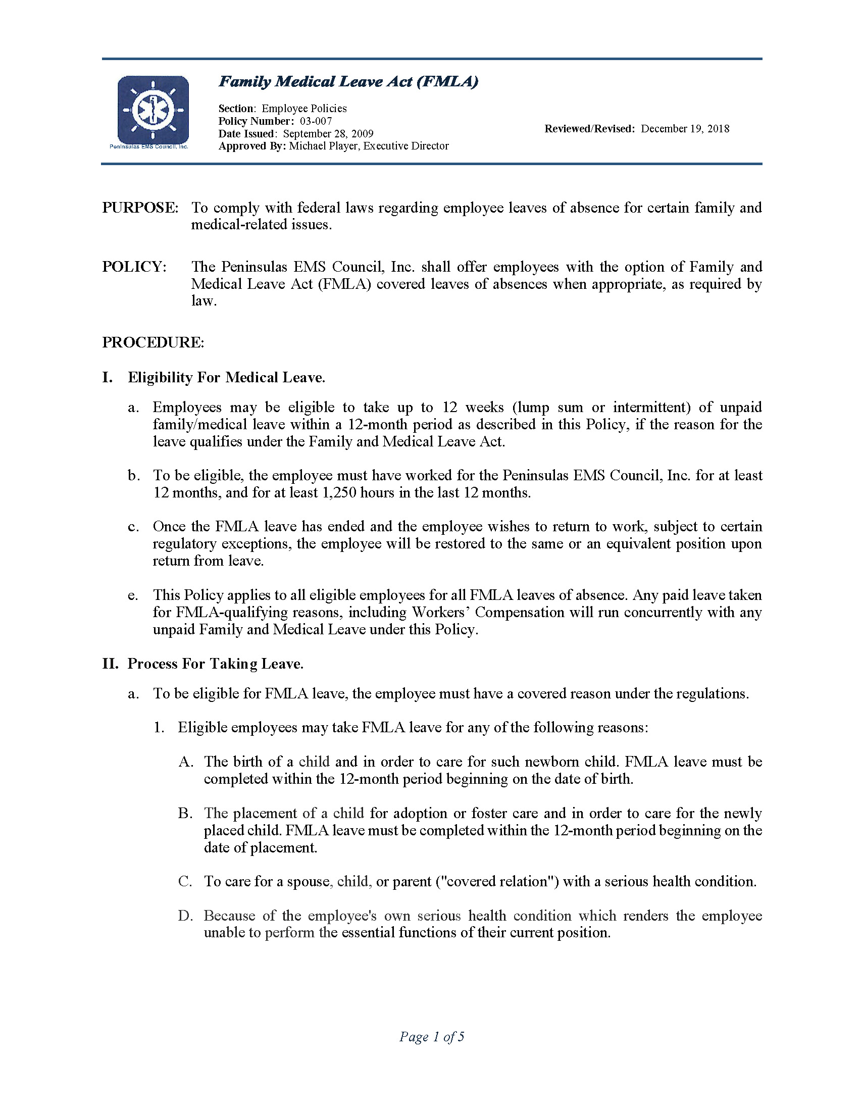03 007 Family Medical Leave Act FMLA 12 18 Page 1