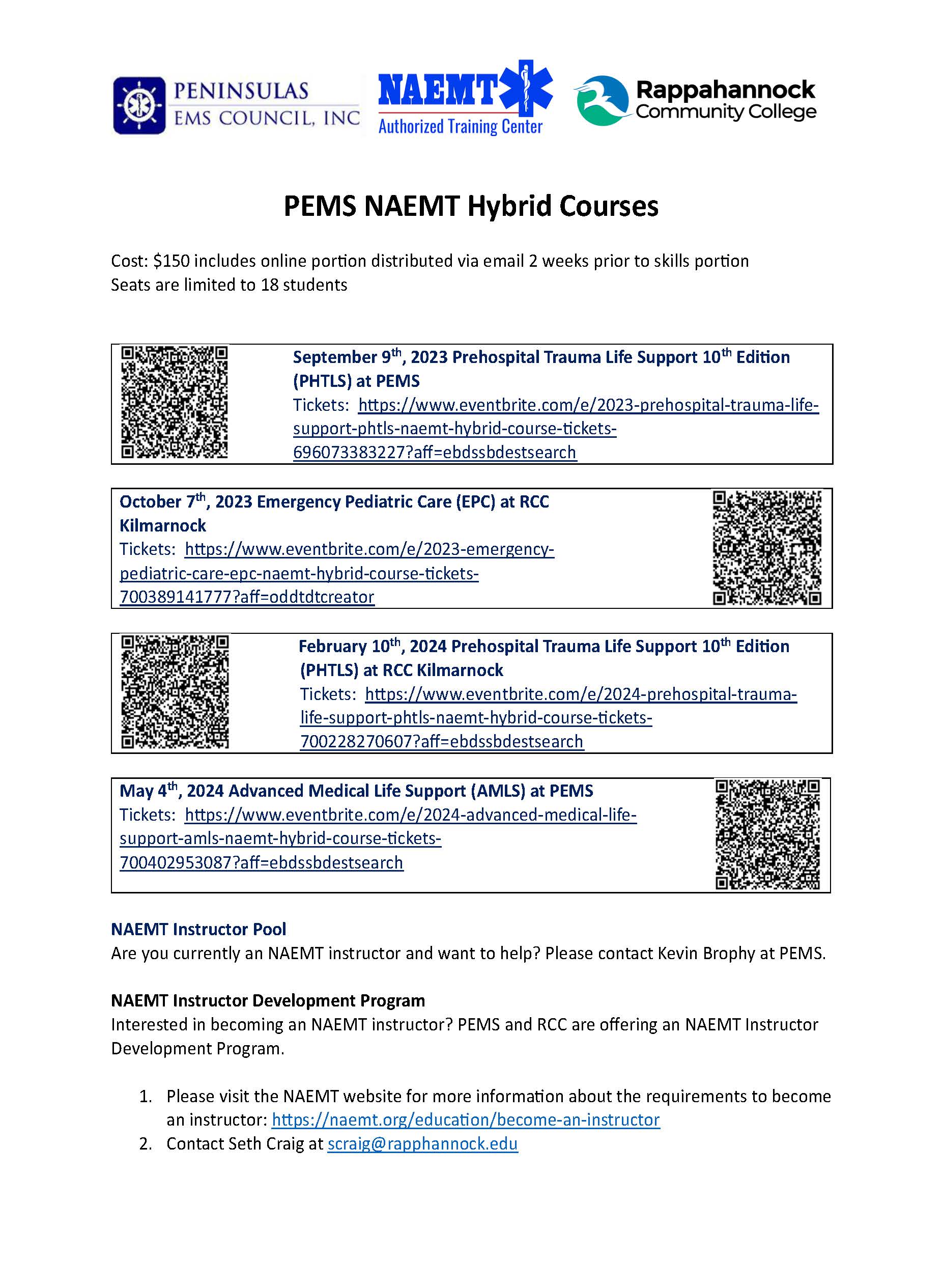 PEMS RCC NAEMT Courses FY24